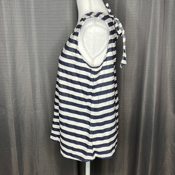 PIM + LARKIN LARGE BLUE & WHITE STRIPED SLEEVELESS TOP - Picture 3 of 7